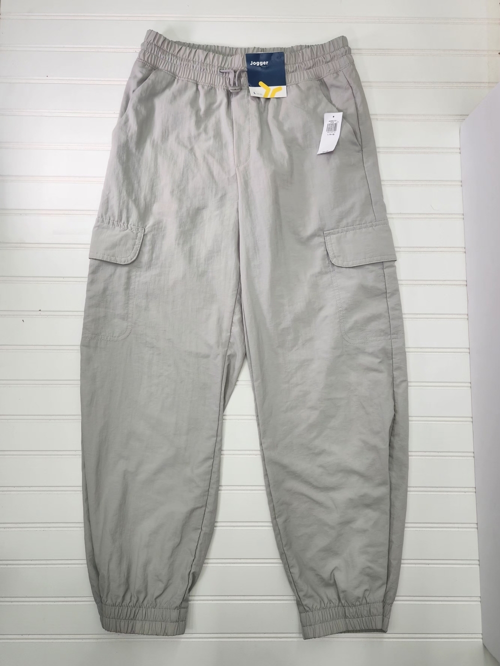 High- Waisted Loose Cargo Light Gray Jogger Pants for Girls Size L 10/12